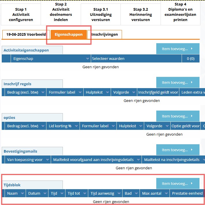 Diplomazwemmen activiteit aanmaken knop