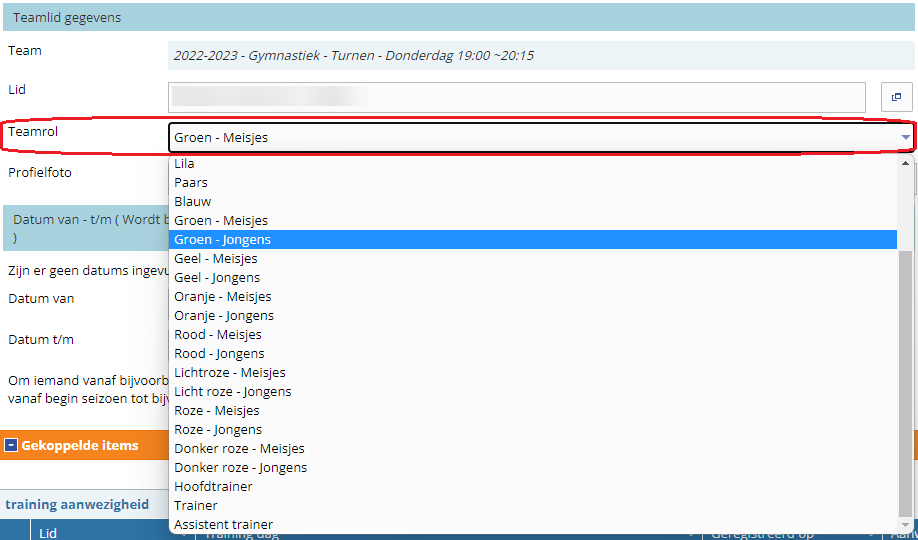 Groepsrol selectie voor Kleurenturnen
