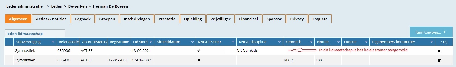 Situatie 1: Lid blijft ook atleet bij de vereniging.